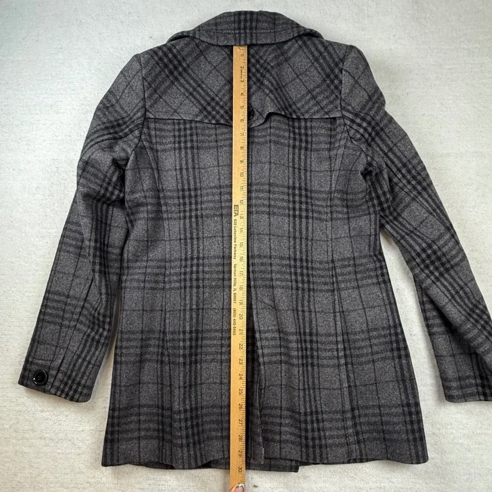 New York & Company Womens Gray Plaid Wool Peacoat 4 preppy dark academia